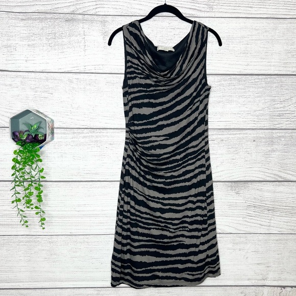 LOFT Black & Gray Zebra Print Sleeveless Cowl Neck Dress Size Medium - Picture 8 of 8